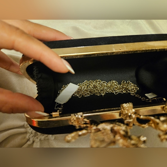 Black Clutch with Gold Pegasus Clasp - Picture 3 of 5